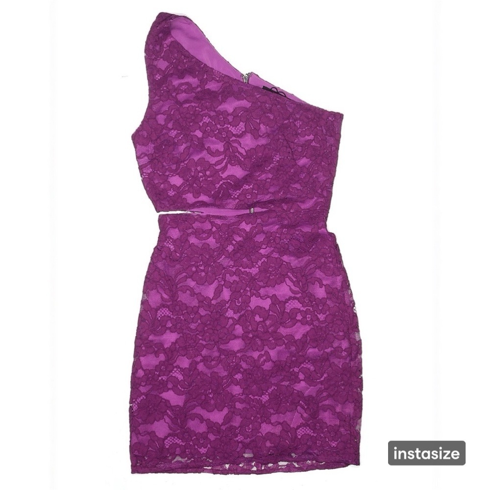 Revolve NBD X NAVEN Elina Magenta Lace One-Shoulder Cutout Mini Dress Size XXS - Picture 2 of 5